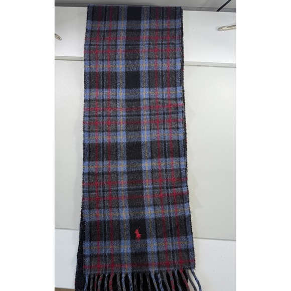 Polo Ralph Lauren Mens Plaid Wool Blend Scarf Made In Italy - Picture 3 of 6